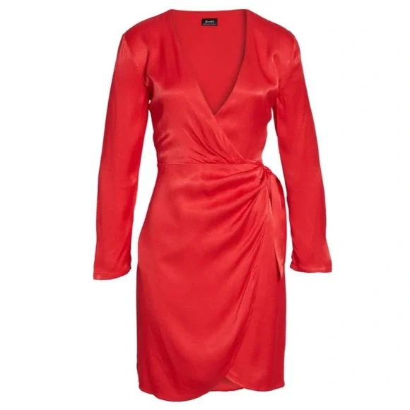 Bardot | Dresses | Bardot Red Satin Wrap Mini Dress | Poshmark Bardot | Dresses | Bardot Red Satin Wrap Mini Dress | Poshmark